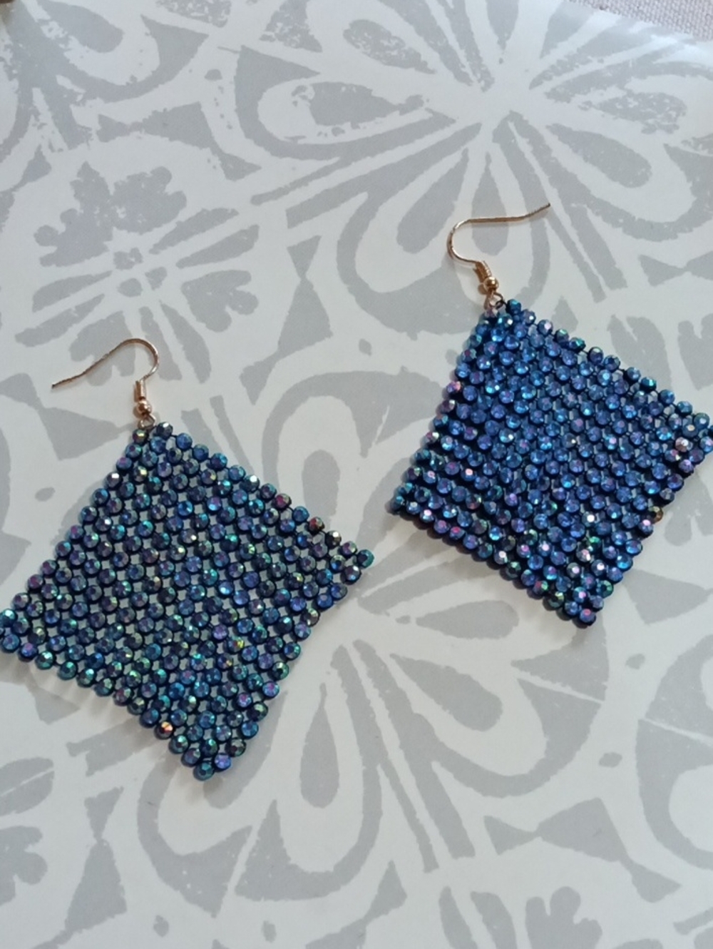 Blue Iridescent Square Drop Earrings